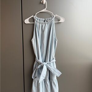 Light Blue Sleeveless Dress with Tie Waist
